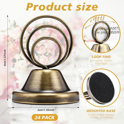 Fulmoon 24 Pcs Mini Table Number Holders Place Card Holders 1.5 Inch Steel Table Sign Stands for Wedding Graduation Reception Restaurant Home Photo Picture Office Memo(Bronze) - color: Bronze