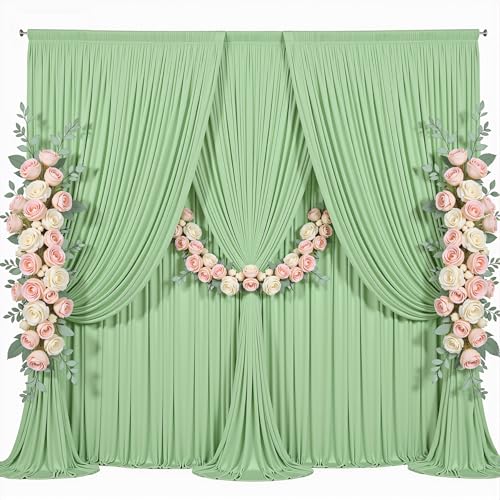 10x8ft Sage Green Backdrop Curtain for Parties Wrinkle Free Fabric Backdrop Curtain Birthday Party Photo Backdrop Drapes for Wedding Baby Shower Bridal Shower Photography Back Drop 2 Panels 5x8FT - color: Sage Green, size: 10 ft X 8 ft(2 Panels 5ft X 8ft)