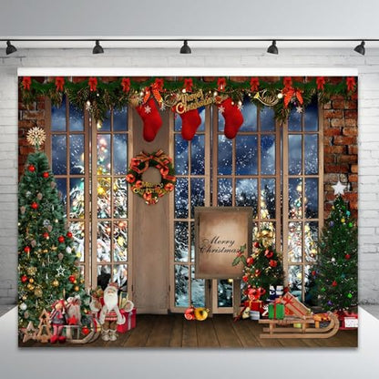 Winter Backdrop 10x8ft Merry Photo Backdrop Photography Window Xmas Tree Gift Background Party Backdrop Decor Kids Adults Family Xmas Eve Party Props (Z29-3x25NSW13849) - color: NSW13849