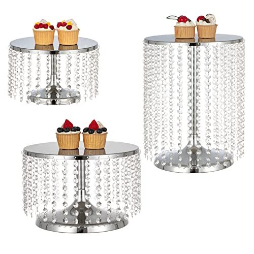 Silver Metal Cake Stand for Set of 3, 12in Round Wedding Cupcake Holder for Table, Dessert Cupcake Pedestal Display Plate for Party Wedding Anniversary Baby Shower - color: Silver, size: S + M + L