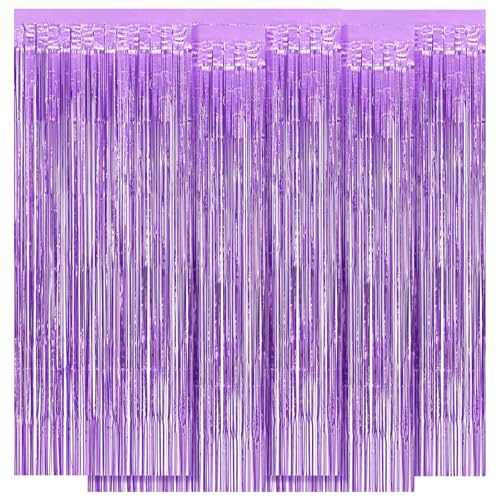 5 Pack Purple Foil Curtain Backdrop 3.2ft x 8.2ft Tinsel Foil Fringe Curtains Macaron Photo Booth Streamer Backdrop for Party Decorations Birthday Baby Shower Bachelorette Holiday (Light Purple) - color: Light Purple