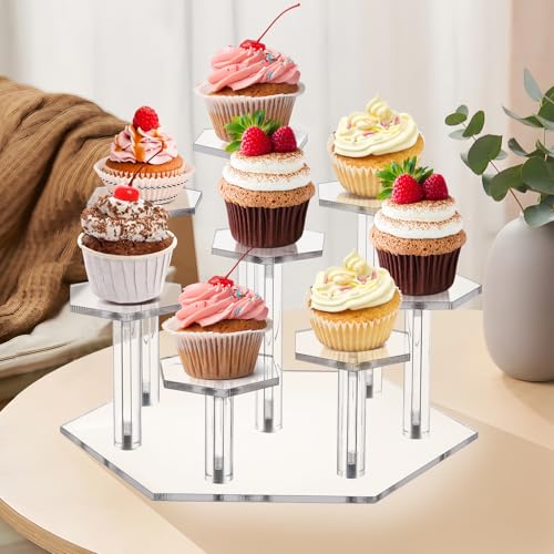 Jusalpha 8-Tiered Acrylic Jewelry Display Stand for Retail, Clear Stand for Funko POP Figures, Perfume Organizers and Showcase for Cupcake Dessert, Countertop Desktop Decoration Organizer (8 Tier)