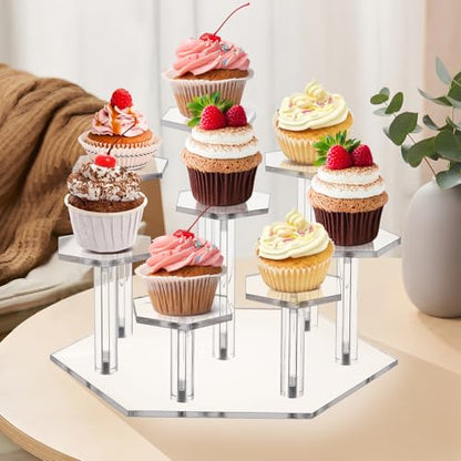 Jusalpha 8-Tiered Acrylic Jewelry Display Stand for Retail, Clear Stand for Funko POP Figures, Perfume Organizers and Showcase for Cupcake Dessert, Countertop Desktop Decoration Organizer (8 Tier)