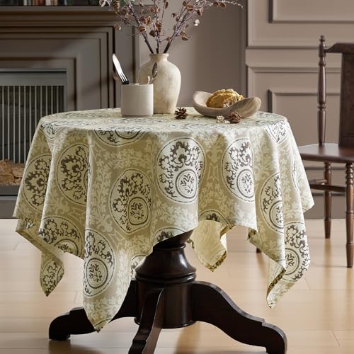 Retro Brown Printed Square Tablecloth: Floral Linen Farmhouse Table Cloth - Chocolate Damask Pattern on Burlap Textured Fabric Outdoor Table Cover for Kitchen,Dining,Party,Picnic Decor, 55x55 Inch - color: Damask Brown, size: 55" x 55" (Square)