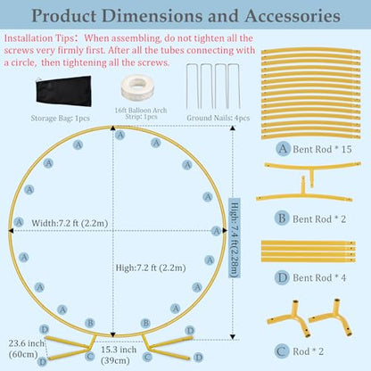 7.2FT Round Balloon Arch Stand Kit,Metal Circle Arch Backdrop Stand for Parties, Gold Wedding Arches Frame with Base for Ceremony Anniversary Birthday Baby Shower Gender Reveal Party Decor - size: 7.2FT