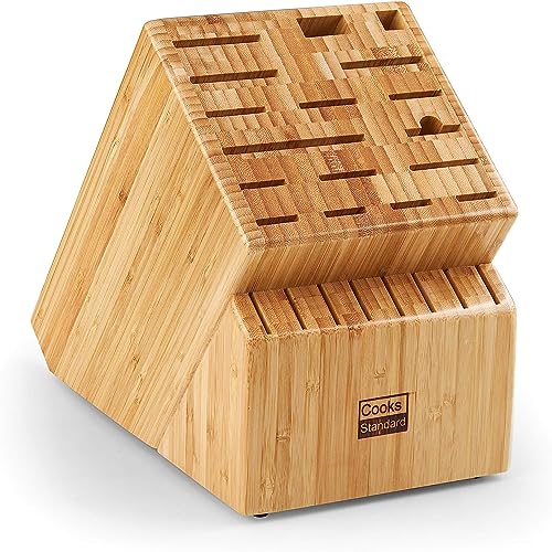 Cooks Standard Bamboo Knife Block Holder without Knives, 25 Slot X-Large Universal Countertop Butcher Block Kitchen Knife Stand for Easy Kitchen Storage - color: Bamboo, size: 25 Slot