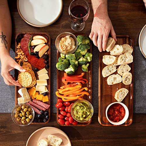 Large Solid Acacia Wood Serving Trays (17 x 6.5 inches) Rectangular Wooden Serving Platters for Home Decor, Food, Vegetables, Fruit, Charcuterie, Appetizer Serving Tray, Cheese Board (Set of 3 Plates) - size: Large