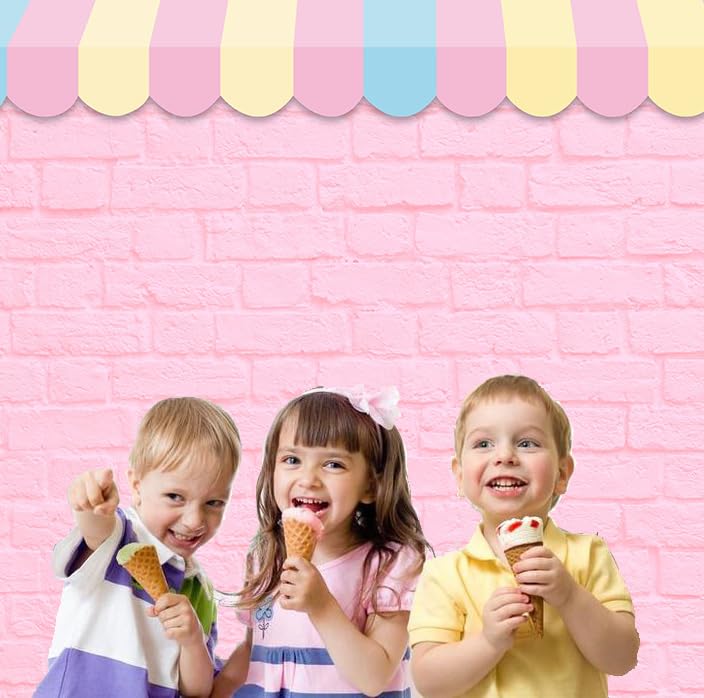 Pink Brick Wall Ice Cream Parlor Photography Background 7X5ft Fabric Princess Girl Kids Baby Girl Birthday Party Backdrops Dessert Cake Table Decor Props Supplies - size: 7x5ft(210x150cm)