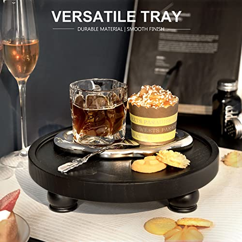 EOSAHR Modern Wood Riser for Display : Farmhouse Pedestal Stand for Kitchen Counter and Home Decor, Round Waterproof Display Tray for Soap on Sink (Black) - color: Black