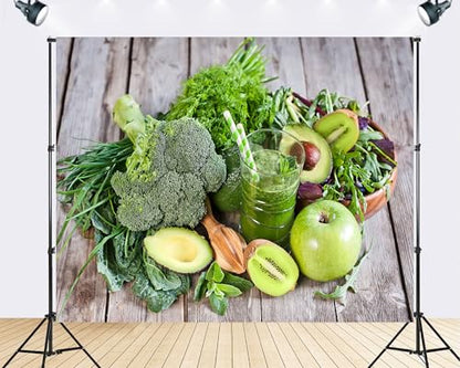 Trykid 6x6ft Fresh Green Smoothie Ingredients Backdrop Healthy Food Photography Background Kitchen Party Decoration Tapestry Photo Booth Prop Fabric - size: 6x6ft