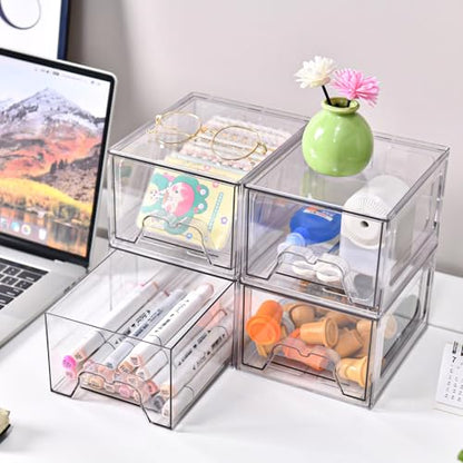 Stebopum 6 Pack Stackable Makeup Organizer, 4.4'' Tall Acrylic Bathroom Makeup Organizer and Storage Drawer with Pull-out Handle, Clear Plastic Storage Bins for Vanity,Pantry,Desk,Undersink,Kitchen - style: 6pack Small