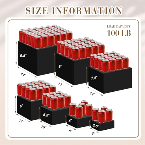 Leinuosen 7 Pcs Extra Large Buffet Risers Set 8" to 14" Square Acrylic Display Box Catering Dessert Table Riser Food Display Decorative Stand with Hollow Bottom for Catering Supplies(Black) - color: Black, size: 8" to 14", style: Square