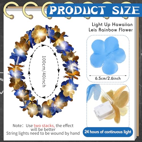 Sherr 24 Pcs Graduation Leis Class of 2026, Light up Leis Blue and Gold, LED Hawaiian Flower Necklace Party Supplies for Graduation Ceremony, Senior Night, Prom, Wedding, Tropical Luau - color: Blue Gold