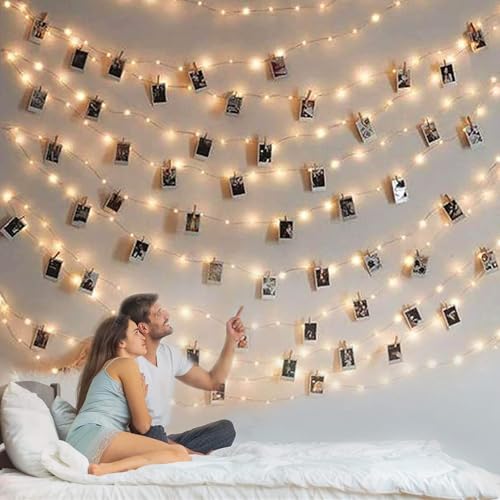 Gifts for Teenage Girls Photo String Light: Battery Operated 33Ft 100LED Fairy Lights with Clips for Pictures with Timer, String Light with 50 Clear Clips for Christmas Bedroom Dorm Décor - color: Battery-Warm White