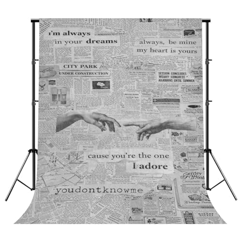 Photography Newspaper Backdrop Photography Background Heart Vintage Newspaper Collage Romantic Typography Black White for Photoshoot Portrait Photo Studio Video Prop Birthday Party Booth Decor 10x8ft - color: Color10