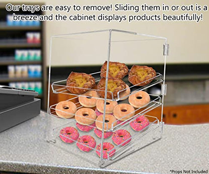 Marketing Holders 3 Tray Bakery Display Case Commercial Pastry Bin 12.75" x 16.75" for Baked Goods with 3 Removable Trays Clear Acrylic Countertop Storage - size: Pastry Cabinet 3 Tray