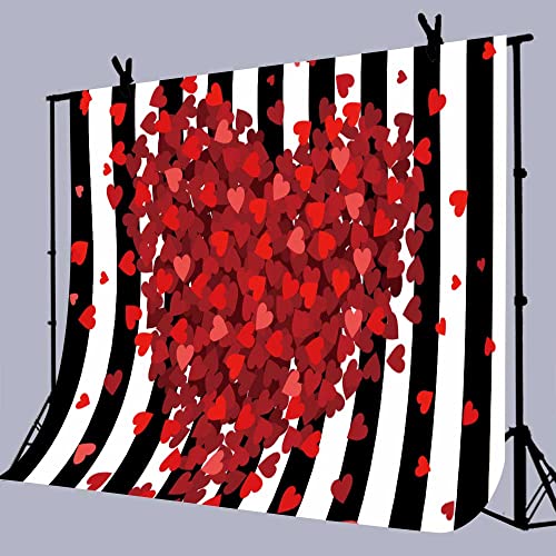 Red Hearts Backdrop for Wedding Anniversary, 8X6FT Black White Striped Background, Romantic Patry Banner Photo Booth Props BJLU65 - size: vinyl-8x6ft
