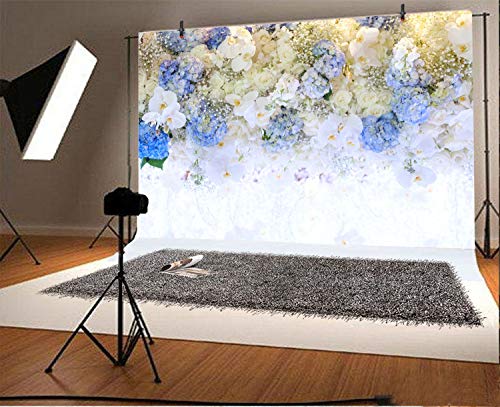 AOFOTO 5x3ft Beautiful White Blue Flowers Background for Wedding Photography Ladies Tea Party Girls Portrait Lovers Annivery Floral Backdrop Valentine Kids Adults Woman Mom Photo Studio Props - size: 5x3ft