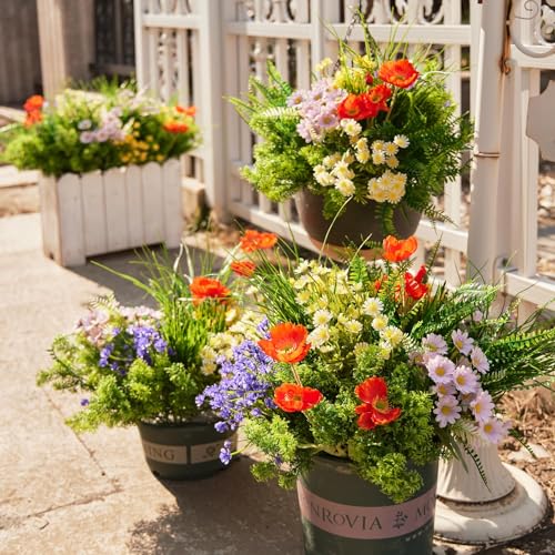 23Pcs Outdoor Artificial Boxwood UV Resistant Fake Stems Plants, Faux Plastic Greenery for Indoor Outside Hanging Plants Garden Porch Window Box Home Wedding Farmhouse Décor - color: Spring