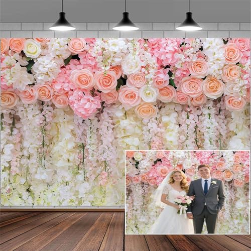 5x4ft Pink Rose Flower Wedding Photography Backdrop Spring Floral Photography Backdrop Valentine's Day Mother's Day Girl Birthday Baby Shower Wedding Bridal Party Banner Photo Booth Props Background - color: Multi9, size: 5X4FT