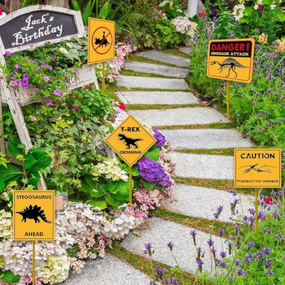 WERNNSAI Dinosaur Birthday Decorations - 12 PCS Dinosaur Party Supplies for Boys Kids Dino Birthday Funny Sign Decor for Jurassic Theme Baby Shower Holiday Party Favors Caution T-Rex Sign Wall Decor - style: Dinosaur 001