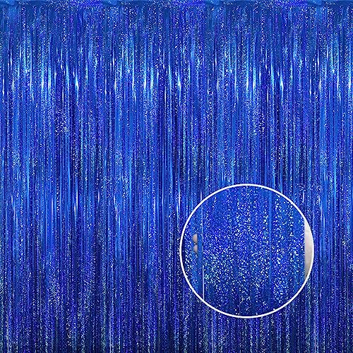 GOER 3.2 ft x 8.2 ft Metallic Tinsel Foil Fringe Curtains Party Photo Backdrop Party Streamers for Birthday,Graduation,New Year Eve Decorations Wedding Decor(1 Pack,Shiny Blue) - color: Shiny Blue, size: 1 Pack