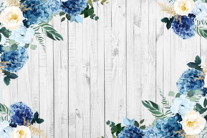 Yeele 15x10ft White Wood Backdrop Spring Rustic White Blue Floral Hydrangeas Camellia Flowers Wooden Texture Wall Photography Background for Birthday Wedding Baby Shower Decor Photo Shoot Studio Prop - size: 15x10ft