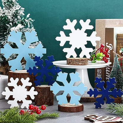 Huwena 6 Pcs Winter Tiered Tray Decor Snowflake Table Signs Hello Winter Wood Blocks Farmhouse Let It Snow Wood Decor for Table Shelf(Classic Style) - style: Classic Style