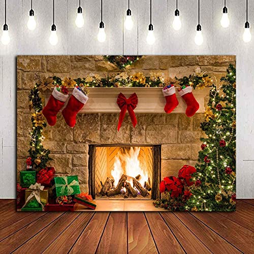 Christmas Themed Home Decor Photography Backdrop Photo Booth Christmas Tree Fireplace Children Birthday Newborn Baby Shower Vinyl 5x3ft Photo Background Studio Props Party Banner Supplies - size: 5x3ft