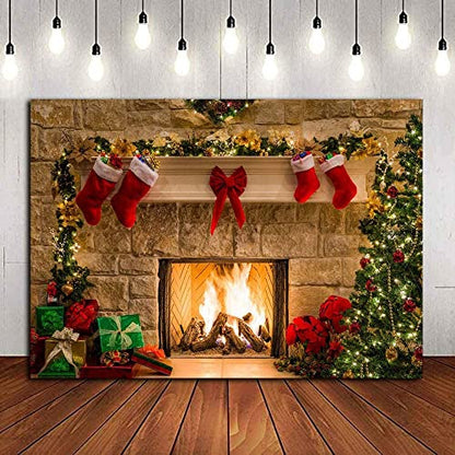 Christmas Themed Home Decor Photography Backdrop Photo Booth Christmas Tree Fireplace Children Birthday Newborn Baby Shower Vinyl 5x3ft Photo Background Studio Props Party Banner Supplies - size: 5x3ft