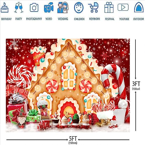 Ticuenicoa Christmas Gingerbread House Backdrop for Photography 5x3ft Winter Merry Xmas Snow Scene Lollipop Red Candyland Background Santa Baby Shower Birthday Party Decorations Photo Studio Props - size: 5x3ft
