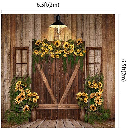 Kate 6.5x6.5ft Spring Sunflowers Photography Backdrops Vintage Wood Wall Wooden Door Photo Background Studio Children Baby Shower Backgrounds Props - size: 6.5x6.5ft