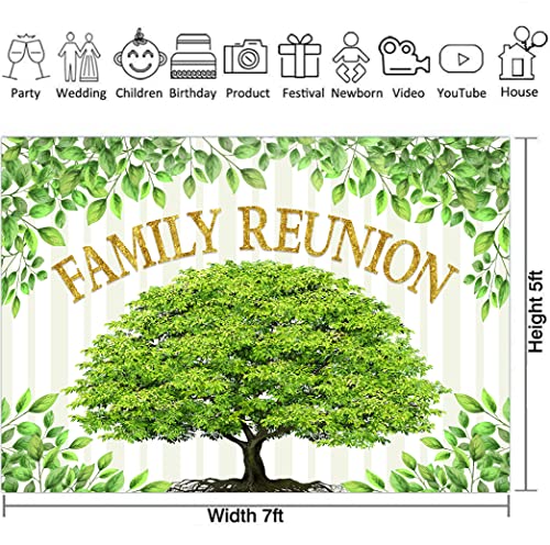 Family Reunion Backdrop, Family Tree Members Theme Photography Background Vinyl 7x5ft Green Tree Family Gather Welcome Party Decorations Supplies Backdrop Rod-Pocket Booth Props, BJLSGU46 - size: 7x5ft