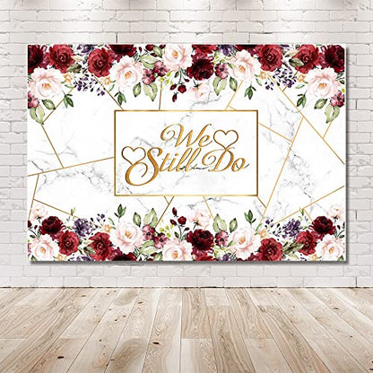 AIBIIN 8x6ft We Still Do Backdrop for Wedding Anniversary Party Photography Background White Marble Rose Gold Red Flowers Romantic Wedding Anniversary Decorations Photo Props - size: 8X6ft