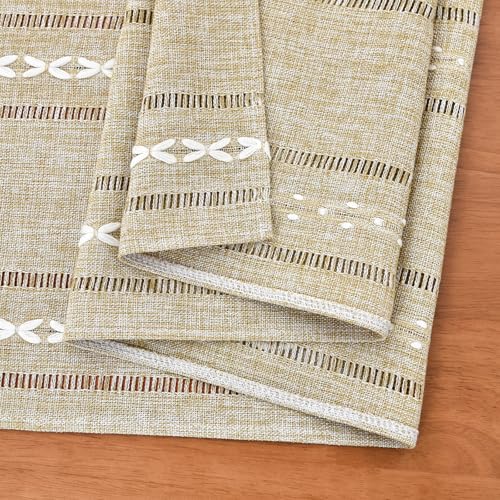 NEWISHER Rustic Farmhouse Embroidered Small Rectangle Tablecloth, Jacquard Striped Table Cloth Washable Fabric Dining Table Cover for Nightstand, Bedside Table, End Table (15x35 Inch), Yellow - color: Almond Buff, size: 35" x 15" (Rectangular)