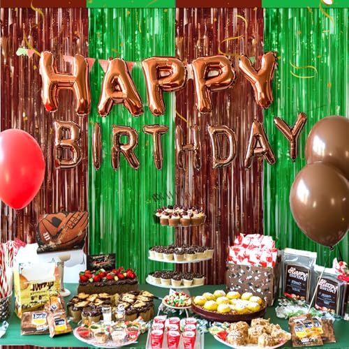 4 Packs Football Foil Fringe Curtain, Brown Green Glitter Metallic Tinsel Backdrop for Birthday, Baby Shower, Super Bowl, Football Game Day Party Decorations Supplies - color: Green Brown