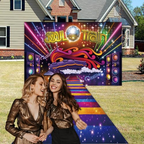 2 Pcs Retro 70's and 80's Neon Glow Photo Background Polyester Fabric Colorful Disco Dancing Prom Party Theme Photography Backdrop Runway Carpet Decoration Studio Props Banner