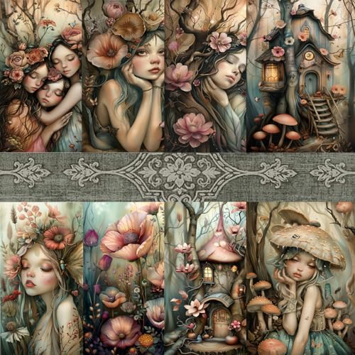 PRSTINCOL Scrapbook Paper,16 Sheets 4.1x5.8 Inch Forest Fairy Style Scrapbook Paper,Single-Sided Vibrant Origami Decoupage Papers for Diy Crafts, Card Making, Art Journaling - color: Forest_Fairy