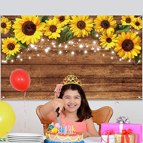 Tatuo 6.1 x 3.6 ft Rustic Sunflowers Backdrop Sunflowers Photography Background Brown Backdrop Photography Wall Background Banner for Photo Studio Home Wedding Birthday Decoration, Party Supply