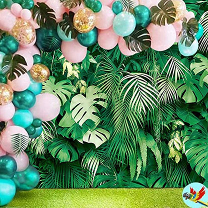 7x5FT Jungle Safari Plants Photo Background Hawaiian Luau Green Tropical Palm Leaves Picture Photography Backdrop Birthday Party Baby Shower Polyester Decorations Supplies Banner - size: 7X5FT