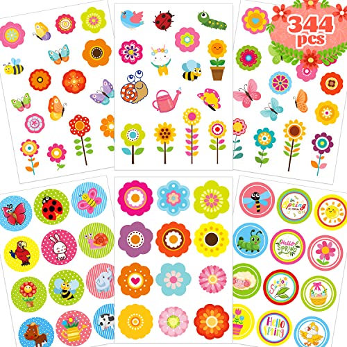Joy Bang 344 Pcs Spring Stickers for Kids Flowers Stickers Butterfly Bug Animal Nature Sticker for Water Bottles Laptops Cards Envelopes School Classroom Spring Party Favors Supplies Gifts - style: Spring Flowers