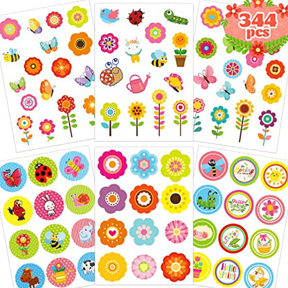 Joy Bang 344 Pcs Spring Stickers for Kids Flowers Stickers Butterfly Bug Animal Nature Sticker for Water Bottles Laptops Cards Envelopes School Classroom Spring Party Favors Supplies Gifts - style: Spring Flowers