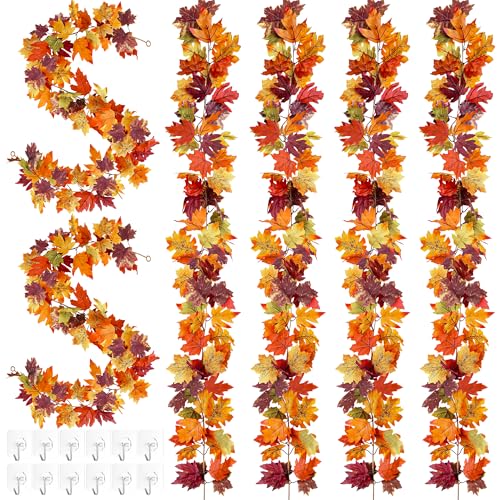 Helimoto 6 Pack Fall Garland for Mantle, 35.4 FT Artificial Maple Fall Decorations for Home with 12 Hooks, Fall Garland for Autumn Thanksgiving Decor Wedding Party Fireplace Mantle Home Decorations - color: Dark Brown, size: 6 Pcs