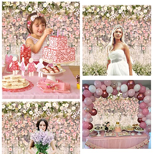 Bridal Shower Floral Wedding Backdrop 10x8ft Vinyl Pink and White Flower Wall Background for Photography Ceremony Anniversary Dessert Table Reception Decorations Banner Studio Photoshoot Props