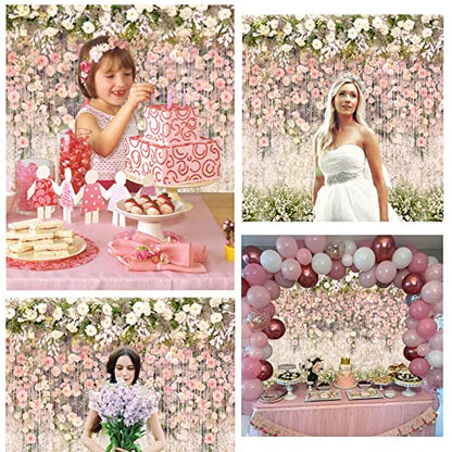 Bridal Shower Floral Wedding Backdrop 10x8ft Vinyl Pink and White Flower Wall Background for Photography Ceremony Anniversary Dessert Table Reception Decorations Banner Studio Photoshoot Props