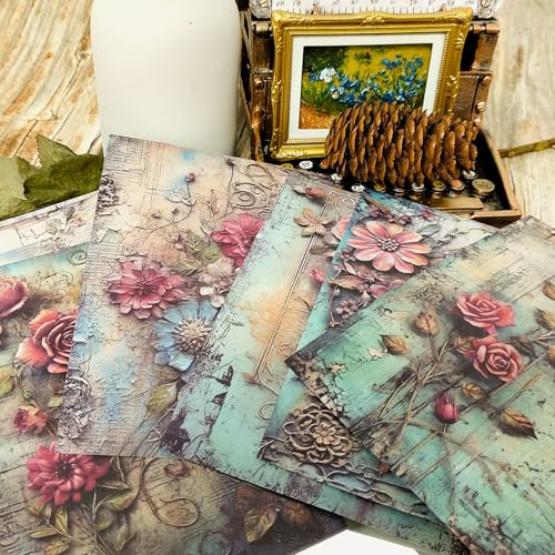 PRSTINCOL Scrapbook Paper,24 Sheets 6x4.3 Inch Floral scrapbook supplies,Single-Sided Vivid Origami Decoupage Paper for Diy Crafts, Card Making, Art Journaling - color: Flower Style