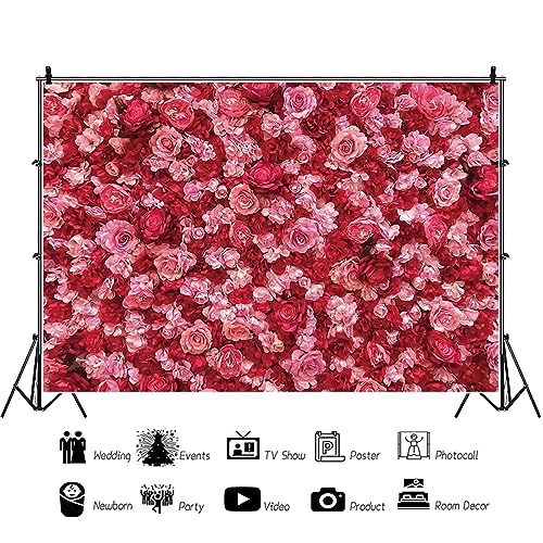 Renaiss 9x6ft Pink Red Rose Backdrop Flower Wall Wedding Photography Background Mother's Day Valentines Bridal Shower Girls Birthday Ceremony Party Decor Banner Floral Photo Studio Booth Props - size: 9x6ft