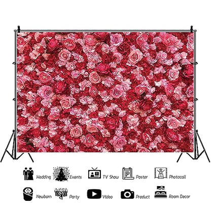 Renaiss 9x6ft Pink Red Rose Backdrop Flower Wall Wedding Photography Background Mother's Day Valentines Bridal Shower Girls Birthday Ceremony Party Decor Banner Floral Photo Studio Booth Props - size: 9x6ft