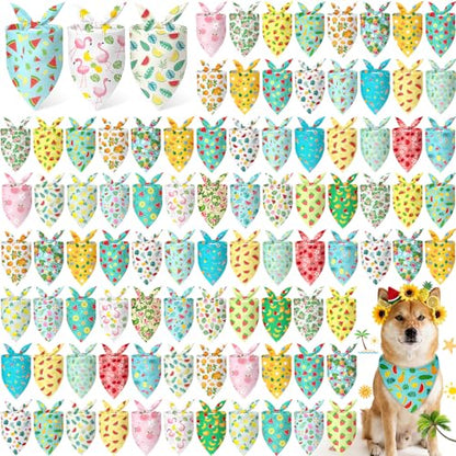 Abbylike 100 Pieces Summer Themed Dog Bandanas Bulk Hawaiian Dog Bandanas for Pets Triangle Kerchief Scarf Bibs Set for Summer Pets Dogs Party Costume Accessories, 25 Styles (19.7 x 13.8 x 13.8) - size: 19.7 x 13.8 x 13.8 Inch, style: Summer