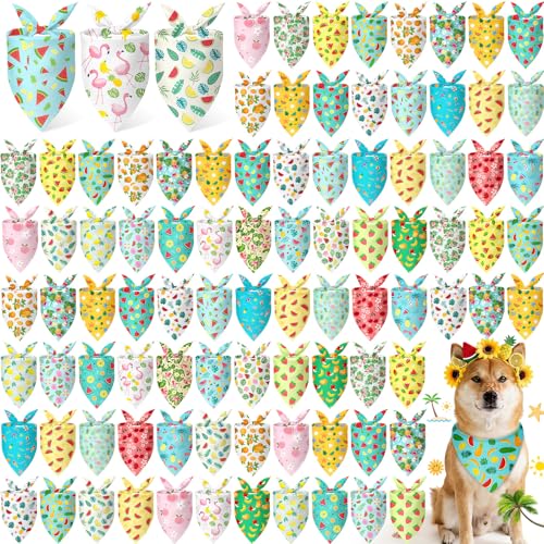 Abbylike 100 Pieces Summer Themed Dog Bandanas Bulk Hawaiian Dog Bandanas for Pets Triangle Kerchief Scarf Bibs Set for Summer Pets Dogs Party Costume Accessories, 25 Styles (19.7 x 13.8 x 13.8) - size: 19.7 x 13.8 x 13.8 Inch, style: Summer